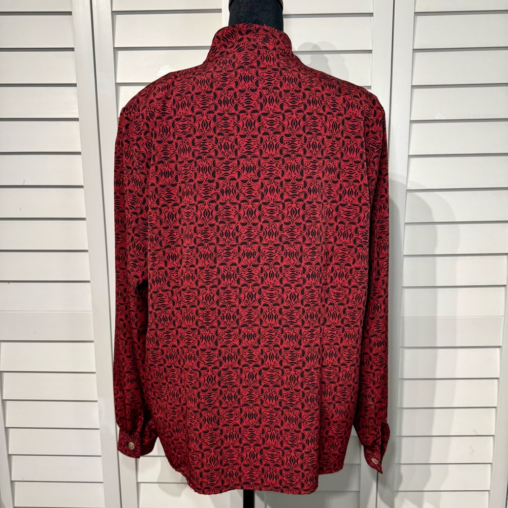 Vintage 90s Worthington Red Black Abstract Button‎ Blouse - Picture 2 of 7